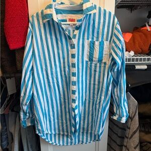 Solid & Striped Women's The Oxford Striped Tunic Swim Cover-Up (M, Peacock Blue)